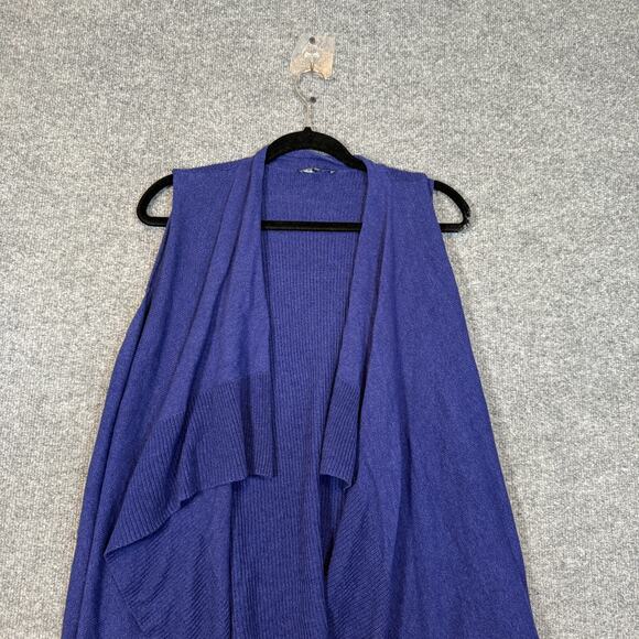 Eileen Fisher Sweater Womens 1X Blue Silk Cotton Sleeveless Cardigan Plus Size - Picture 4 of 10